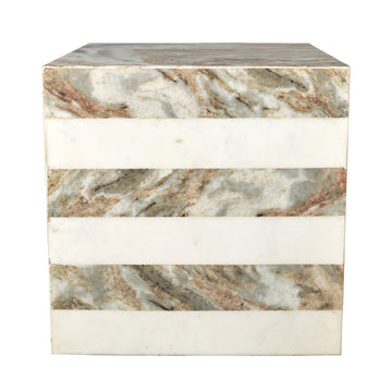 Felix 15" Contemporary Natural Marble Handmade Cube End Table - JONATHAN Y